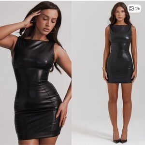 House of CB Black Faux Leather Mini Dress